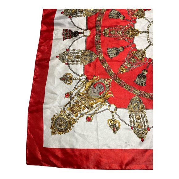 Vintage 1980s Berkshire Red & Gold Baroque Scarf – Made in Korea – 34" Square Po - Picture 2 of 6